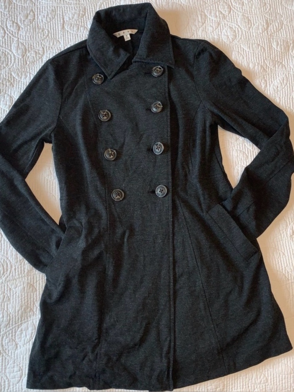 CAbi Ponte Knit Double Breasted Trench Pea Coat XS Dark Grey Charcoal Casablanca - Picture 12 of 16